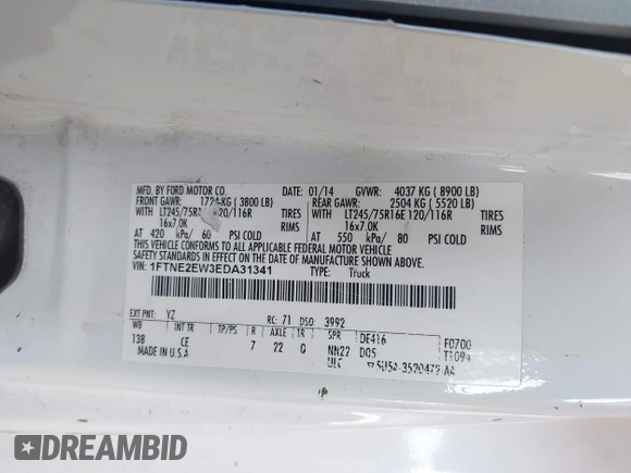 2014 Ford Econoline Cargo Commercial with VIN 1FTNE2EW3EDA31341, listed as a IAAI auction lot 42148317 with 146,158 mi miles and . Bid and sale history available at carsss.com. Image 9.