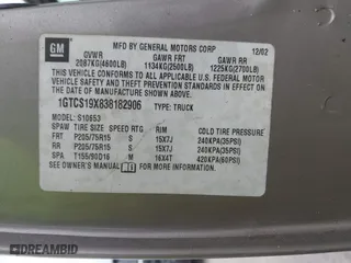 2003 GMC Sonoma SLS with VIN 1GTCS19X838182906, listed as a IAAI auction lot 41986178 with 0 mi miles. Bid and sale history available at carsss.com. Image 9.