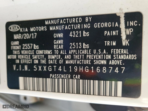 2017 Kia Optima LX 1.6T with VIN 5XXGT4L19HG168747, listed as a Copart auction lot 47684615 with 156,347 mi miles and Clean Title. Bid and sale history available at carsss.com. Image 12.