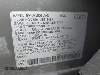 2023 Audi Q5 Sportback S line Prestige with VIN WA16AAFY1P2013875, listed as a IAAI auction lot 42260587 with 19,763 mi miles and . Bid and sale history available at DreamBid. Image 9.