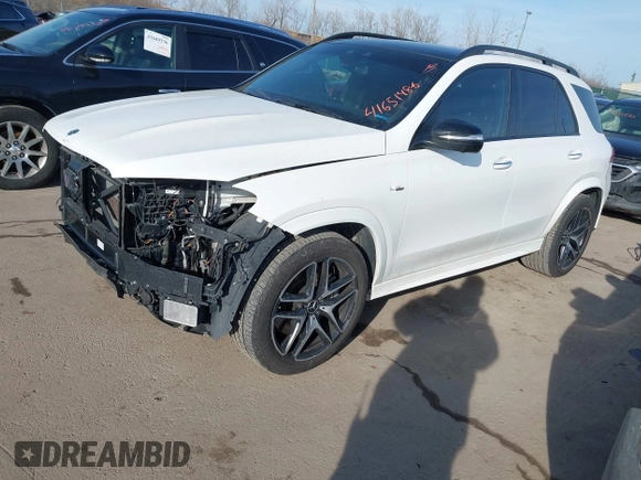 2021 Mercedes-Benz GLE 53 AMG with VIN 4JGFB6BB0MA262697, listed as a IAAI auction lot 41651486 with 52,111 mi miles and . Bid and sale history available at DreamBid. Image 2.