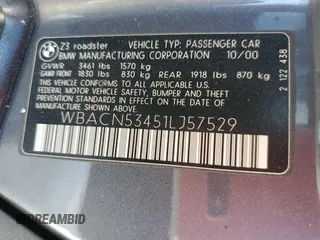 2001 BMW Z3 3.0 z VIN WBACN53451LJ57529, wystawiony jako Copart lot #76501844 z przebiegiem 66 760 mil mil oraz Szkody całkowita. Historia ofert i sprzedaży dostępna na DreamBid. Obrazek 13.
