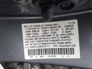 2019 Honda Civic Si z VIN 2HGFC1E52KH701117, wystawiony jako IAAI lot #41722505 z przebiegiem 64 085 mil mil oraz . Historia ofert i sprzedaży dostępna na DreamBid. Obrazek 9.