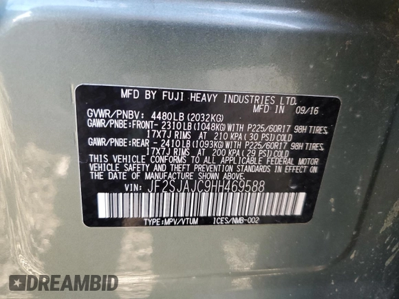 2017 Subaru Forester Limited with VIN JF2SJAJC9HH469588, listed as a Copart auction lot 54329945 with 154,899 mi miles and Clean Title. Bid and sale history available at carsss.com. Image 13.