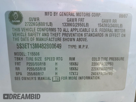 2008 Saab 9-7X 5.3i z VIN 5S3ET13M482800649, wystawiony jako Copart lot #55638675 z przebiegiem 115 787 mil mil oraz Szkoda całkowita • Salvage title. Historia ofert i sprzedaży dostępna na DreamBid. Obrazek 13.
