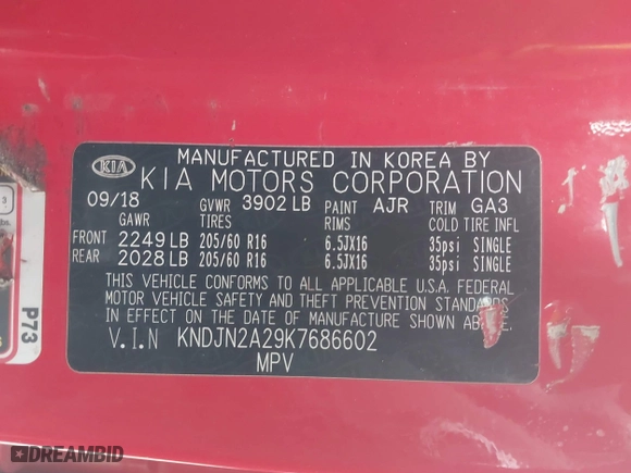 2019 Kia Soul with VIN KNDJN2A29K7686602, listed as a IAAI auction lot 41997066 with 122,125 mi miles. Bid and sale history available at carsss.com. Image 9.