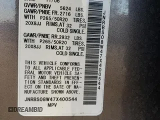 2007 Infiniti FX with VIN JNRBS08W47X400544, listed as a Copart auction lot 73293444 with Not Provided miles and Salvage Title. Bid and sale history available at DreamBid. Image 13.