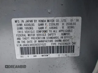 2008 Acura TSX Nav with VIN JH4CL96928C021522, listed as a IAAI auction lot 41782013 with 116,655 mi miles. Bid and sale history available at carsss.com. Image 9.