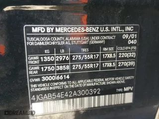 2002 Mercedes-Benz M-Class with VIN 4JGAB54E42A300392, listed as a Copart auction lot 85862904 with 50,852 mi miles and Salvage Title. Bid and sale history available at carsss.com. Image 13.