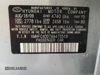 2010 Hyundai Azera GLS with VIN KMHFC4DD7AA473519, listed as a Copart auction lot 71422234 with 120,080 mi miles and Salvage title. Bid and sale history available at DreamBid. Image 12.