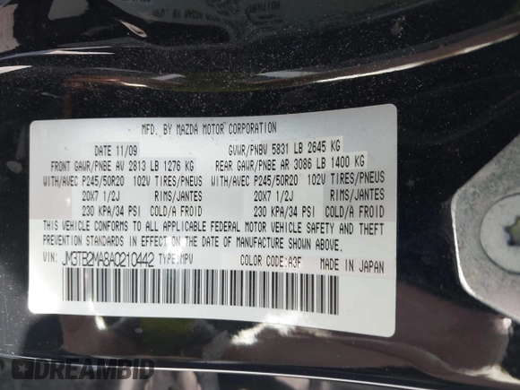 2010 Mazda CX-9 Sport with VIN JM3TB2MA8A0210442, listed as a IAAI auction lot 41937624 with 235,507 mi miles. Bid and sale history available at carsss.com. Image 9.