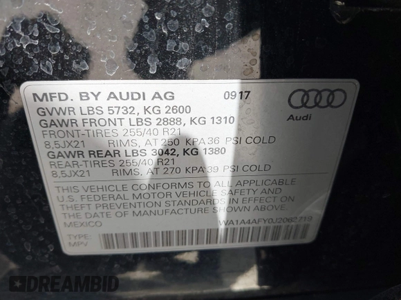 2018 Audi SQ5 Premium Plus z VIN WA1A4AFY0J2062719, wystawiony jako IAAI lot #42200681 z przebiegiem 65 320 mil mil oraz . Historia ofert i sprzedaży dostępna na DreamBid. Obrazek 9.