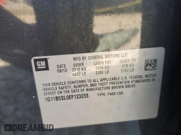 2014 Chevrolet Malibu LS with VIN 1G11B5SL0EF123233, listed as a Copart auction lot 49394465 with 140,425 mi miles and Salvage Title. Bid and sale history available at DreamBid. Image 12.