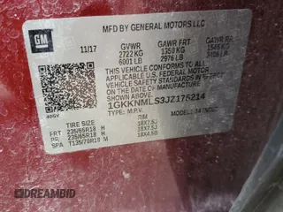 2018 GMC Acadia SLT with VIN 1GKKNMLS3JZ175214, listed as a Copart auction lot 54836855 with 144,693 mi miles and Salvage title. Bid and sale history available at DreamBid. Image 12.