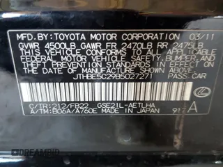 2011 Lexus IS 350 with VIN JTHBE5C29B5027271, listed as a Copart auction lot 46533325 with 163,037 mi miles and Salvage Title. Bid and sale history available at carsss.com. Image 13.