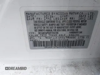 2017 Nissan Sentra SV with VIN 3N1AB7AP6HY224705, listed as a IAAI auction lot 42633374 with 110,826 mi miles and . Bid and sale history available at DreamBid. Image 9.