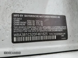 2013 BMW 3 Series 320i with VIN WBA3B1C52DF461625, listed as a Copart auction lot 48551355 with 60,253 mi miles and Salvage Title. Bid and sale history available at carsss.com. Image 12.