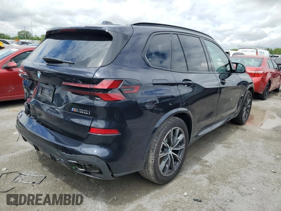 2024 BMW X5 M60i with VIN 5UX33EU08R9W18668, listed as a Copart auction lot 51631284 with 875 mi miles and Salvage Title. Bid and sale history available at carsss.com. Image 3.