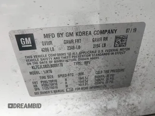 2020 Chevrolet Trax LT with VIN KL7CJLSB2LB009170, listed as a IAAI auction lot 42285508 with 40,936 mi miles and . Bid and sale history available at DreamBid. Image 9.