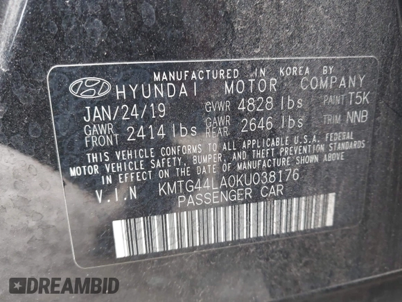 2019 Genesis G70 Advanced with VIN KMTG44LA0KU038176, listed as a IAAI auction lot 41718528 with 85,728 mi miles and . Bid and sale history available at DreamBid. Image 9.