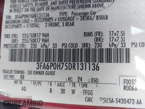 2013 Ford Fusion SE с VIN 3FA6P0H75DR131136, выставлен на аукционе IAAI как лот 42139576 с пробегом 128 756 миль миль и . История ставок и продаж доступна на DreamBid. Изображение 9.