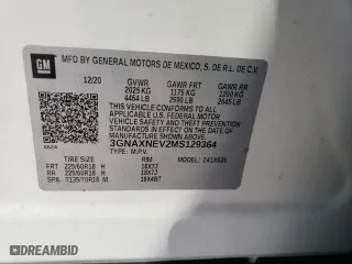 2021 Chevrolet Equinox Premier with VIN 3GNAXNEV2MS129364, listed as a Copart auction lot 45641915 with 77,938 mi miles and Salvage Title. Bid and sale history available at carsss.com. Image 16.