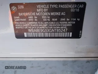 2016 BMW 3 Series 328i with VIN WBA8E9G5XGNT85247, listed as a IAAI auction lot 41578238 with 64,951 mi miles. Bid and sale history available at carsss.com. Image 9.