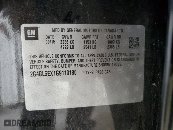 2016 Buick Regal with VIN 2G4GL5EX1G9119180, listed as a Copart auction lot 63188044 with 145,595 mi miles and Salvage Title. Bid and sale history available at DreamBid. Image 12.
