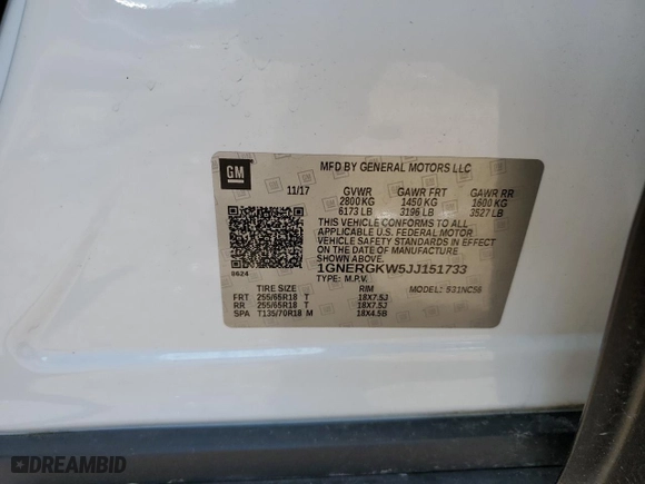 2018 Chevrolet Traverse LT Cloth with VIN 1GNERGKW5JJ151733, listed as a Copart auction lot 52908735 with 96,042 mi miles and Salvage Title. Bid and sale history available at carsss.com. Image 13.