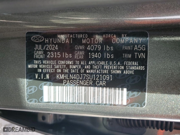 2025 Hyundai Elantra Hybrid Limited with VIN KMHLN4DJ7SU121091, listed as a Copart auction lot 89083815 with 1,454 mi miles and Salvage Title. Bid and sale history available at carsss.com. Image 12.