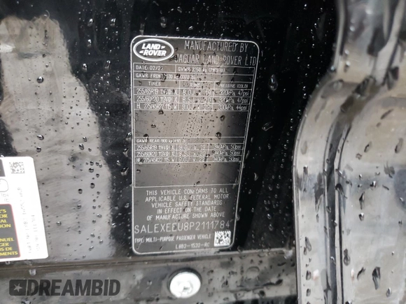 2023 Land Rover Defender X with VIN SALEXEEU8P2111784, listed as a Copart auction lot 49658795 with 25,844 mi miles and Salvage title. Bid and sale history available at DreamBid. Image 14.