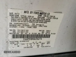 2013 Ford Taurus Limited с VIN 1FAHP2F89DG226774, выставлен на аукционе Copart как лот 57250415 с пробегом 233 149 миль миль и Списание • Salvage title. История ставок и продаж доступна на DreamBid. Изображение 12.