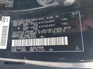 2022 Toyota Sienna LE z VIN 5TDKSKFC1NS042455, wystawiony jako IAAI lot #41921094 z przebiegiem 84 810 mil mil oraz . Historia ofert i sprzedaży dostępna na DreamBid. Obrazek 9.