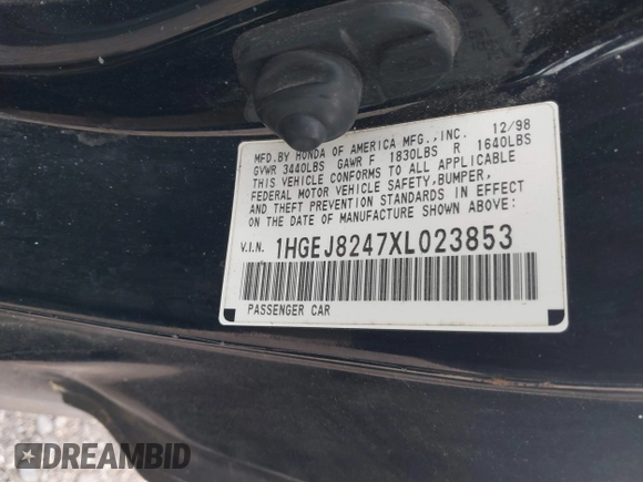 1999 Honda Civic EX with VIN 1HGEJ8247XL023853, listed as a IAAI auction lot 41840783 with 163,287 mi miles and . Bid and sale history available at DreamBid. Image 9.