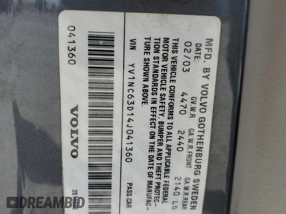 2004 Volvo C70 with VIN YV1NC63D14J041360, listed as a Copart auction lot 78735294 with 104,238 mi miles and Salvage Title. Bid and sale history available at carsss.com. Image 13.