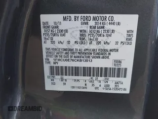 2012 Ford Escape Limited with VIN 1FMCU0E76CKB13513, listed as a IAAI auction lot 41992277 with 159,141 mi miles. Bid and sale history available at carsss.com. Image 9.
