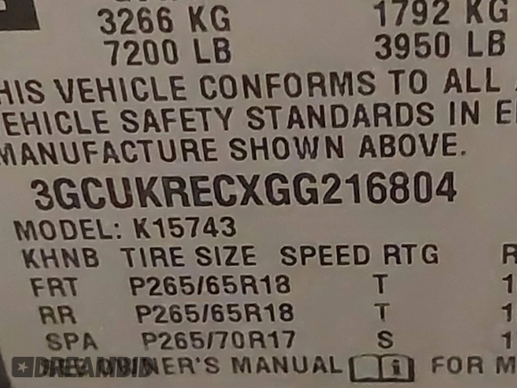 2016 Chevrolet Silverado 1500 LT with VIN 3GCUKRECXGG216804, listed as a IAAI auction lot 41825811 with 127,217 mi miles and . Bid and sale history available at DreamBid. Image 9.