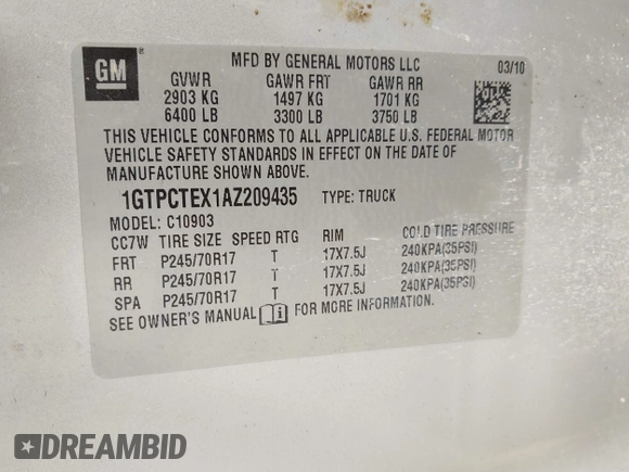 2010 GMC Sierra 1500 Work Truck z VIN 1GTPCTEX1AZ209435, wystawiony jako IAAI lot #42252554 z przebiegiem 172 989 mil mil oraz . Historia ofert i sprzedaży dostępna na DreamBid. Obrazek 9.