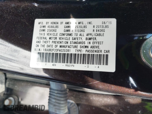 2015 Acura TLX V6 with VIN 19UUB2F33FA025391, listed as a IAAI auction lot 41625936 with 115,635 mi miles. Bid and sale history available at carsss.com. Image 9.