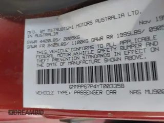2000 Mitsubishi Diamante LS z VIN 6MMAP67P4YT003358, wystawiony jako IAAI lot #42112046 z przebiegiem 266 341 mil mil oraz . Historia ofert i sprzedaży dostępna na DreamBid. Obrazek 9.