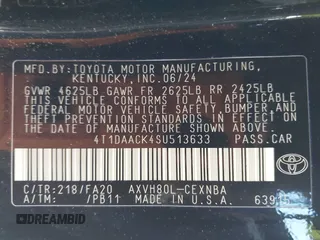 2025 Toyota Camry LE with VIN 4T1DAACK4SU513633, listed as a IAAI auction lot 42034741 with 27,024 mi miles and . Bid and sale history available at DreamBid. Image 9.