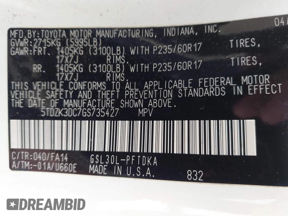 2016 Toyota Sienna L z VIN 5TDZK3DC7GS735427, wystawiony jako IAAI lot #42333624 z przebiegiem 82 599 mil mil oraz . Historia ofert i sprzedaży dostępna na DreamBid. Obrazek 9.
