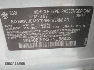 2017 BMW 3 Series 330i z VIN WBA8B9G33HNU56443, wystawiony jako IAAI lot #42416418 z przebiegiem 84 537 mil mil oraz . Historia ofert i sprzedaży dostępna na DreamBid. Obrazek 9.