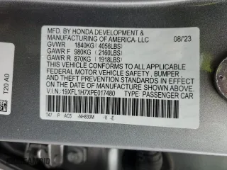 2023 Honda Civic Hatchback EX-L with VIN 19XFL1H7XPE017480, listed as a Copart auction lot 48910195 with 20,493 mi miles and Salvage Title. Bid and sale history available at carsss.com. Image 13.