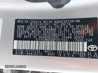 2019 Toyota Corolla L z VIN 5YFBURHE6KP897965, wystawiony jako IAAI lot #42379901 z przebiegiem 53 942 mil mil oraz . Historia ofert i sprzedaży dostępna na DreamBid. Obrazek 9.