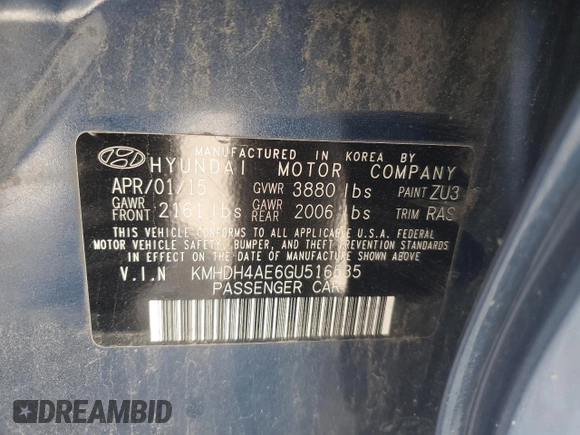 2016 Hyundai Elantra SE with VIN KMHDH4AE6GU516535, listed as a Copart auction lot 56665975 with 111,846 mi miles and Salvage title. Bid and sale history available at DreamBid. Image 12.
