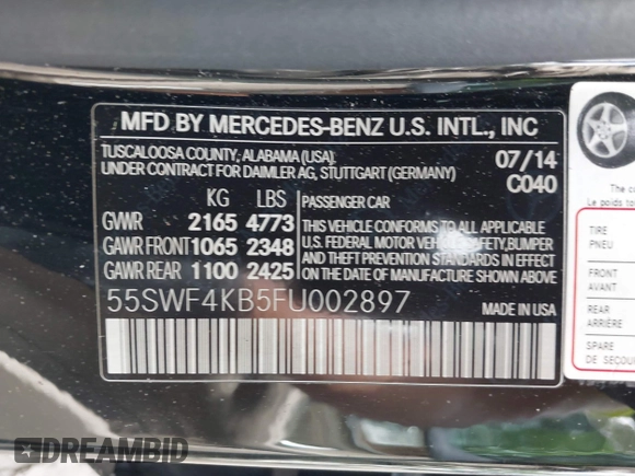 2015 Mercedes-Benz C 300 Luxury with VIN 55SWF4KB5FU002897, listed as a IAAI auction lot 42321165 with 93,960 mi miles and . Bid and sale history available at DreamBid. Image 9.