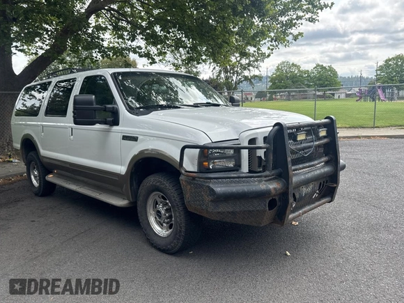 2005 Ford Excursion Eddie Bauer z VIN 1FMNU45S55ED43971, wystawiony jako Copart lot #62346055 z przebiegiem 216 668 mil mil oraz Czysty tytuł • Clean title. Historia ofert i sprzedaży dostępna na DreamBid. Obrazek 1.