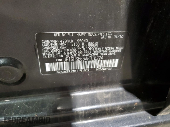 2010 Subaru Impreza i Premium с VIN JF1GH6B66AH818224, выставлен на аукционе Copart как лот 59323995 с пробегом 129 915 миль миль и Чистый • Clean title. История ставок и продаж доступна на DreamBid. Изображение 13.