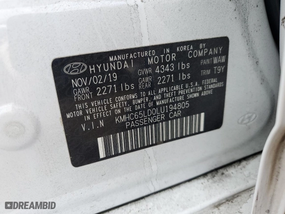 2020 Hyundai Ioniq Plug-In Hybrid SE with VIN KMHC65LD0LU194805, listed as a Copart auction lot 43444025 with NaN miles and Salvage Title. Bid and sale history available at carsss.com. Image 12.